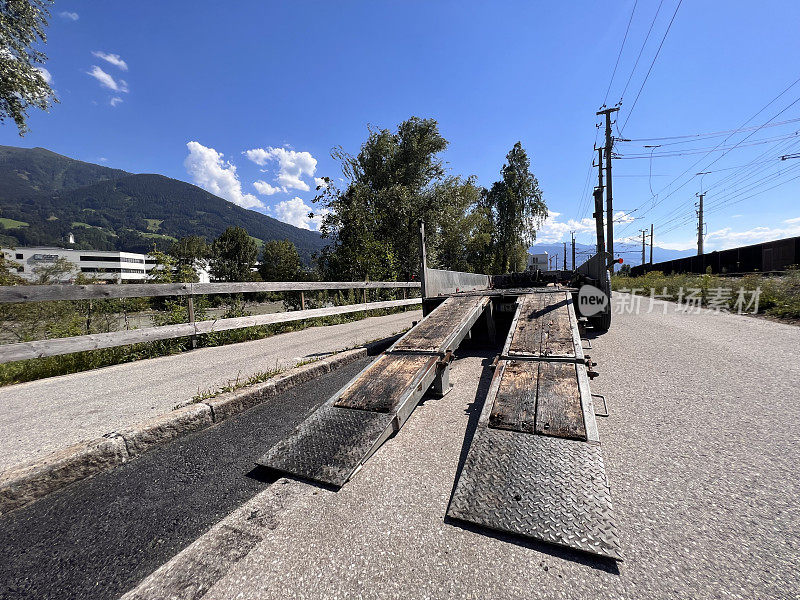 Schwaz Stans Tirol Austria Karwendel - construction site on an bicycle lane between Innsbruck and Jenbach Wörgl Kufstein - trailer drawbar
